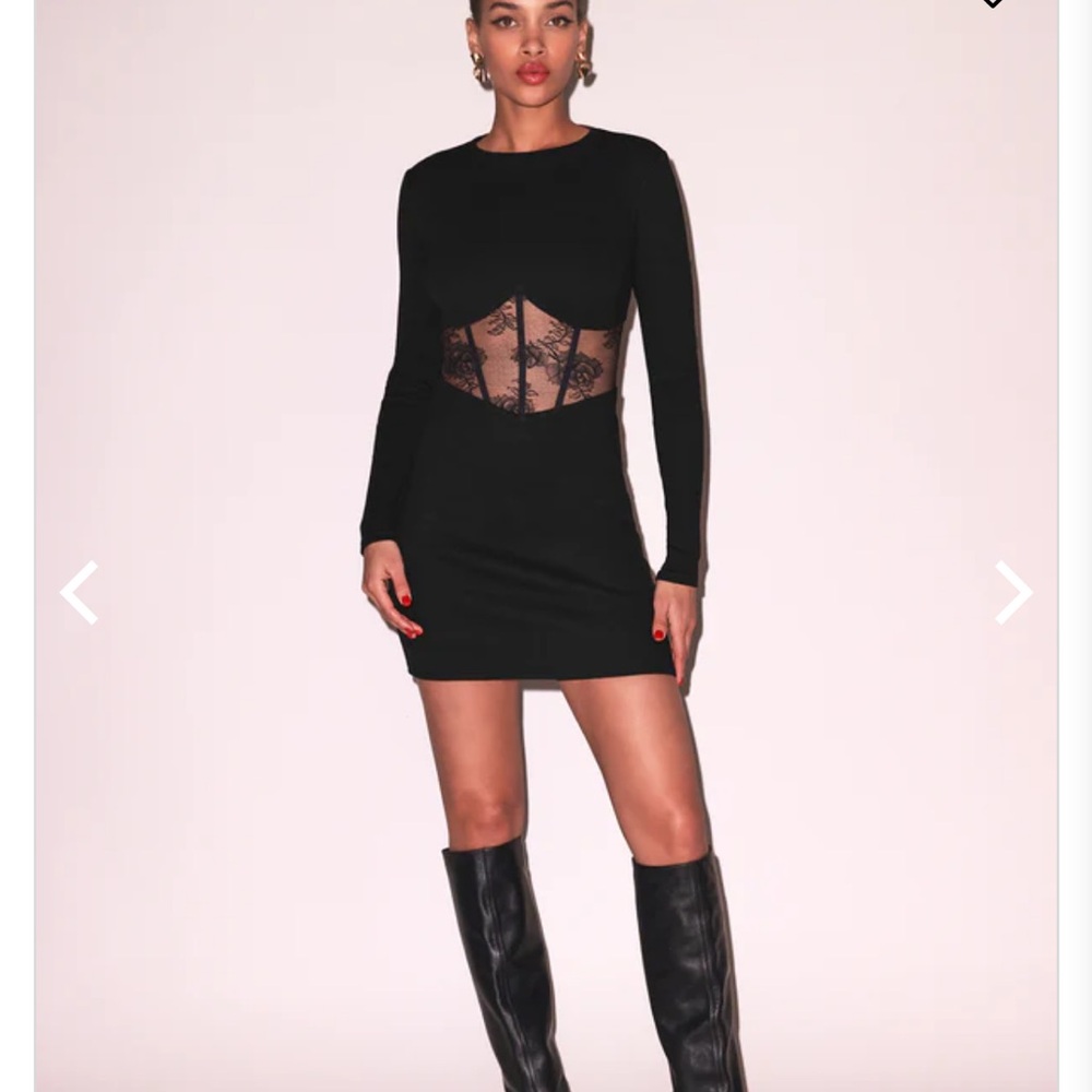 Fleur du Mal Black Long Sleeve Lace-Panel Mini Dress